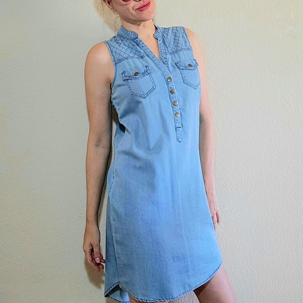 New York & Company Denim Dress Womens Small Sleeveless Blue Jean Light Washed
